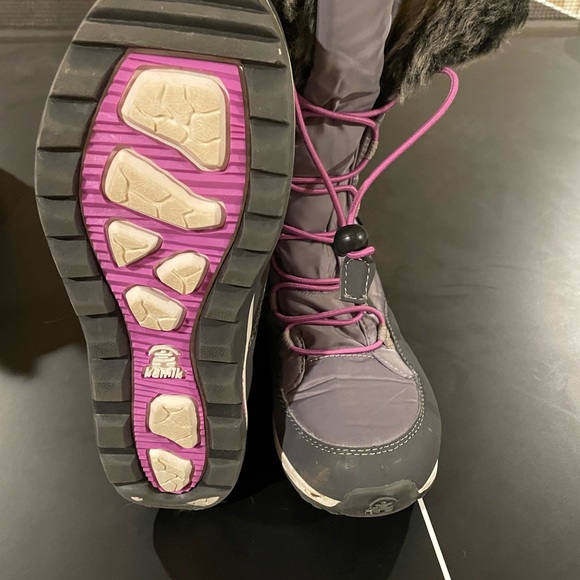 Kamik Gray and Pink Winter Rain Boots with High Top Design and Thick Rubber Sole - Picture 3 of 7